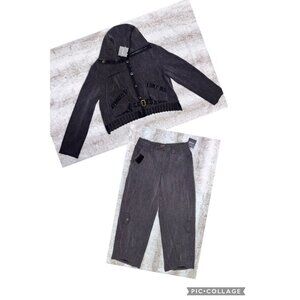 Animale Gray Black Pinstriped Pant & Jacket Set NWT